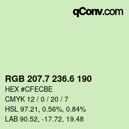 カラーコード: RGB 207.7 236.6 190 | qconv.com