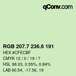 カラーコード: RGB 207.7 236.6 191 | qconv.com