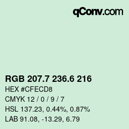 カラーコード: RGB 207.7 236.6 216 | qconv.com