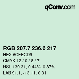 カラーコード: RGB 207.7 236.6 217 | qconv.com