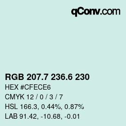 カラーコード: RGB 207.7 236.6 230 | qconv.com