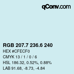 カラーコード: RGB 207.7 236.6 240 | qconv.com