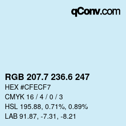カラーコード: RGB 207.7 236.6 247 | qconv.com