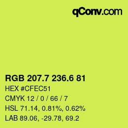 カラーコード: RGB 207.7 236.6 81 | qconv.com