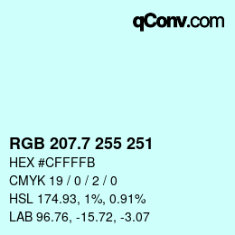 カラーコード: RGB 207.7 255 251 | qconv.com