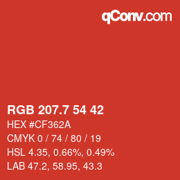 カラーコード: RGB 207.7 54 42 | qconv.com