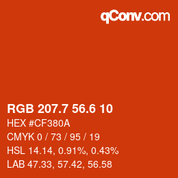 カラーコード: RGB 207.7 56.6 10 | qconv.com