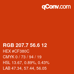カラーコード: RGB 207.7 56.6 12 | qconv.com