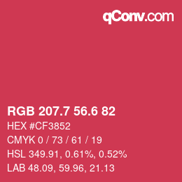 カラーコード: RGB 207.7 56.6 82 | qconv.com