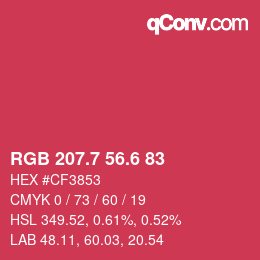 カラーコード: RGB 207.7 56.6 83 | qconv.com