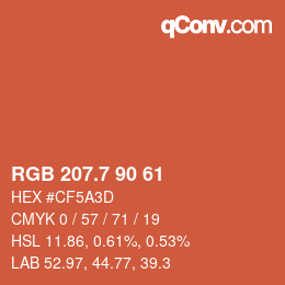 カラーコード: RGB 207.7 90 61 | qconv.com