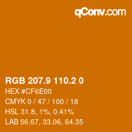 Farbcode: RGB 207.9 110.2 0 | qconv.com