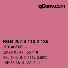 カラーコード: RGB 207.9 110.2 136 | qconv.com