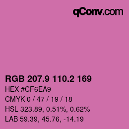 カラーコード: RGB 207.9 110.2 169 | qconv.com