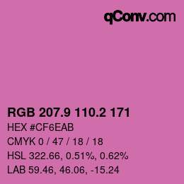カラーコード: RGB 207.9 110.2 171 | qconv.com