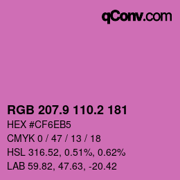 カラーコード: RGB 207.9 110.2 181 | qconv.com