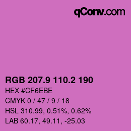 カラーコード: RGB 207.9 110.2 190 | qconv.com