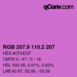 カラーコード: RGB 207.9 110.2 207 | qconv.com