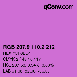 カラーコード: RGB 207.9 110.2 212 | qconv.com