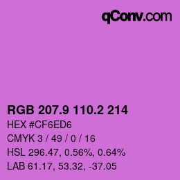 カラーコード: RGB 207.9 110.2 214 | qconv.com