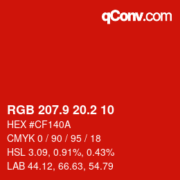 カラーコード: RGB 207.9 20.2 10 | qconv.com