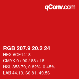 カラーコード: RGB 207.9 20.2 24 | qconv.com