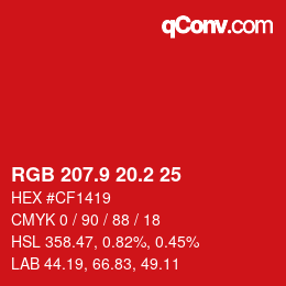 カラーコード: RGB 207.9 20.2 25 | qconv.com