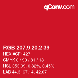 カラーコード: RGB 207.9 20.2 39 | qconv.com