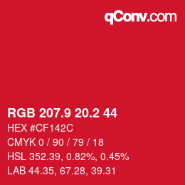 カラーコード: RGB 207.9 20.2 44 | qconv.com