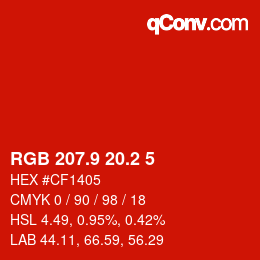 カラーコード: RGB 207.9 20.2 5 | qconv.com
