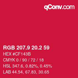 カラーコード: RGB 207.9 20.2 59 | qconv.com