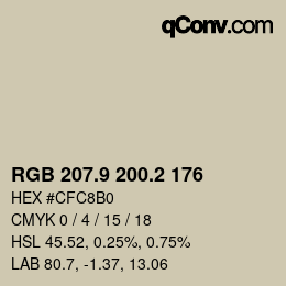 Color code: RGB 207.9 200.2 176 | qconv.com