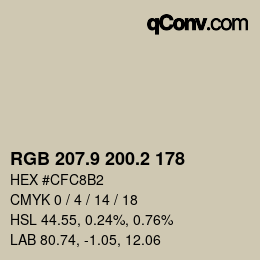 Código de color: RGB 207.9 200.2 178 | qconv.com