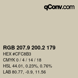 Color code: RGB 207.9 200.2 179 | qconv.com