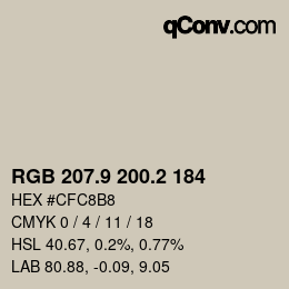 カラーコード: RGB 207.9 200.2 184 | qconv.com