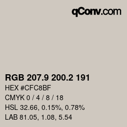 Color code: RGB 207.9 200.2 191 | qconv.com