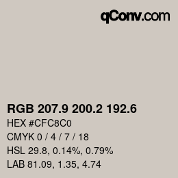 カラーコード: RGB 207.9 200.2 192.6 | qconv.com