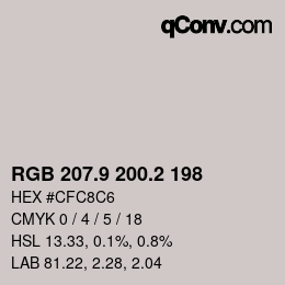 カラーコード: RGB 207.9 200.2 198 | qconv.com