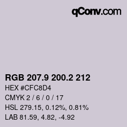 Color code: RGB 207.9 200.2 212 | qconv.com