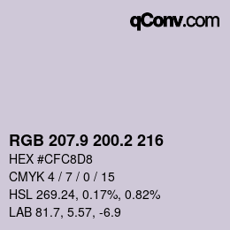 Color code: RGB 207.9 200.2 216 | qconv.com