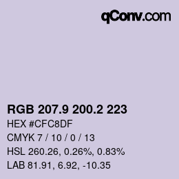 カラーコード: RGB 207.9 200.2 223 | qconv.com