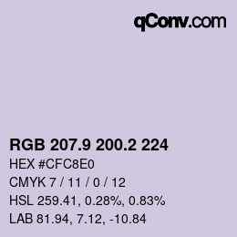 Farbcode: RGB 207.9 200.2 224 | qconv.com