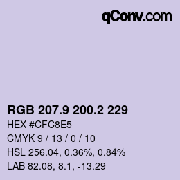 Code couleur: RGB 207.9 200.2 229 | qconv.com