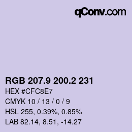 カラーコード: RGB 207.9 200.2 231 | qconv.com