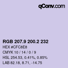 カラーコード: RGB 207.9 200.2 232 | qconv.com