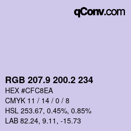 Farbcode: RGB 207.9 200.2 234 | qconv.com