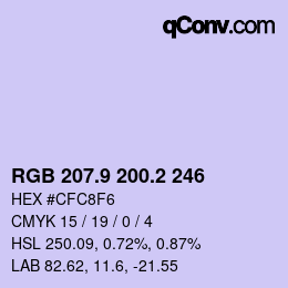 カラーコード: RGB 207.9 200.2 246 | qconv.com