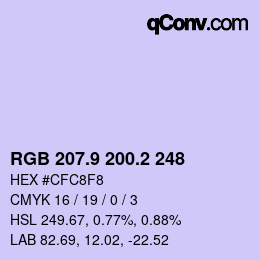カラーコード: RGB 207.9 200.2 248 | qconv.com