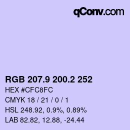 カラーコード: RGB 207.9 200.2 252 | qconv.com