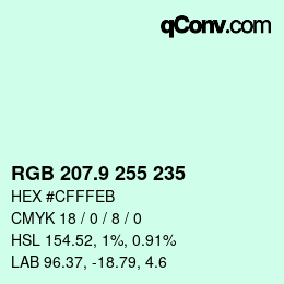 Color code: RGB 207.9 255 235 | qconv.com